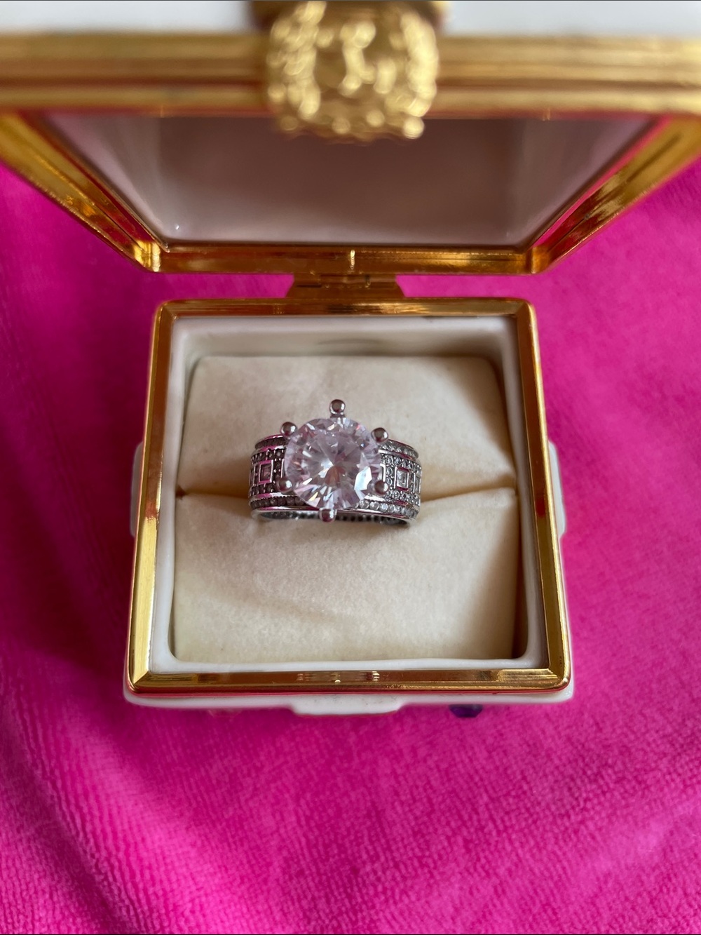 Vtg. S 925 Sterling Silver Cz Engagement Statement Cocktail Ring